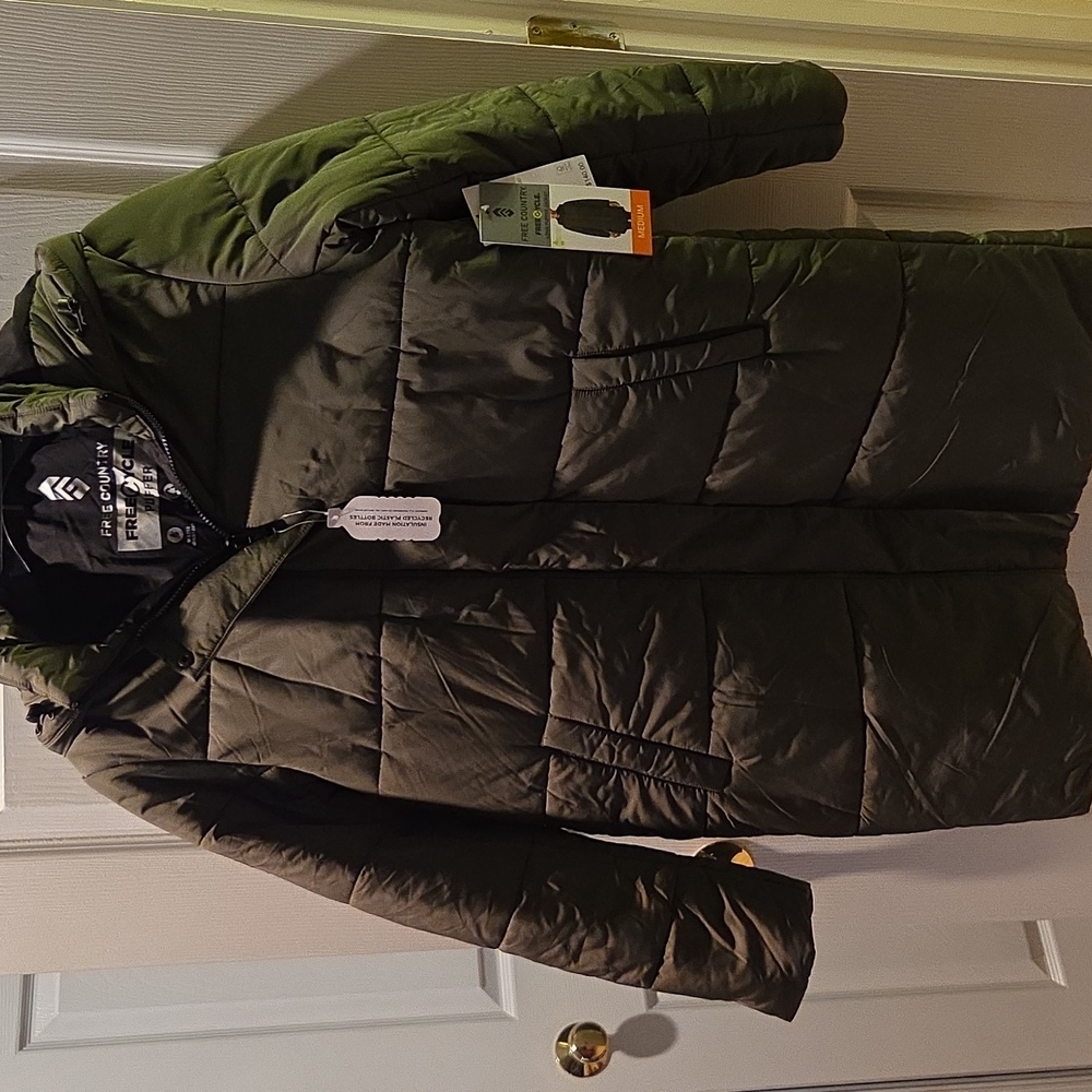 Free Country Green Long Puffer Jacket - Picture 2 of 4